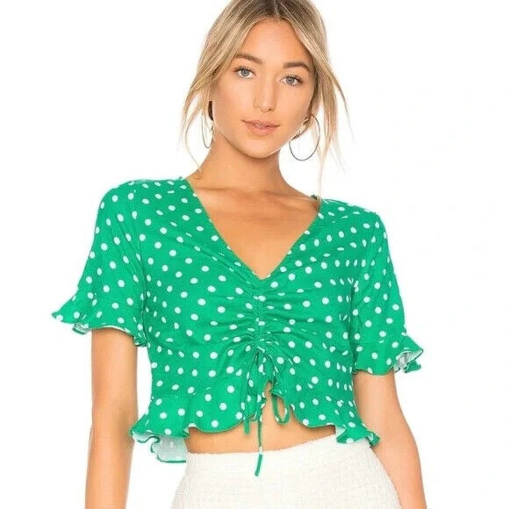 Revolve L' Academie The Lucia Women's Green White Polka Dot Blouse Size S ($130)